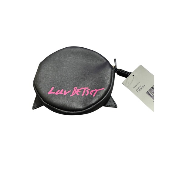 Betsey Johnson Owl Coin Purse Wallet Pouch Wristlet Black Pink Stars - Picture 2 of 3